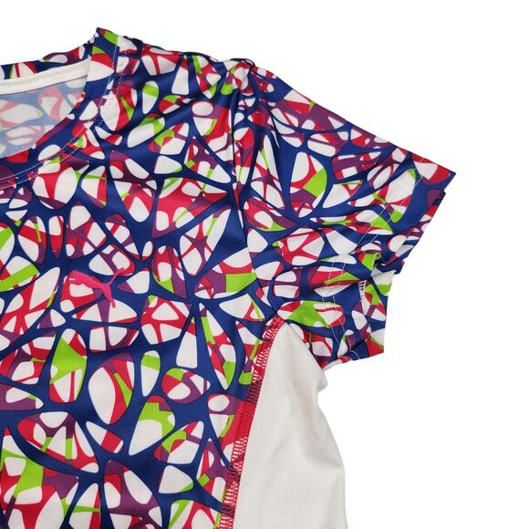 Puma Shirt Womens XS White Multicolor Fitted Workout Gym Yoga Slimming Stretchy - Picture 4 of 12